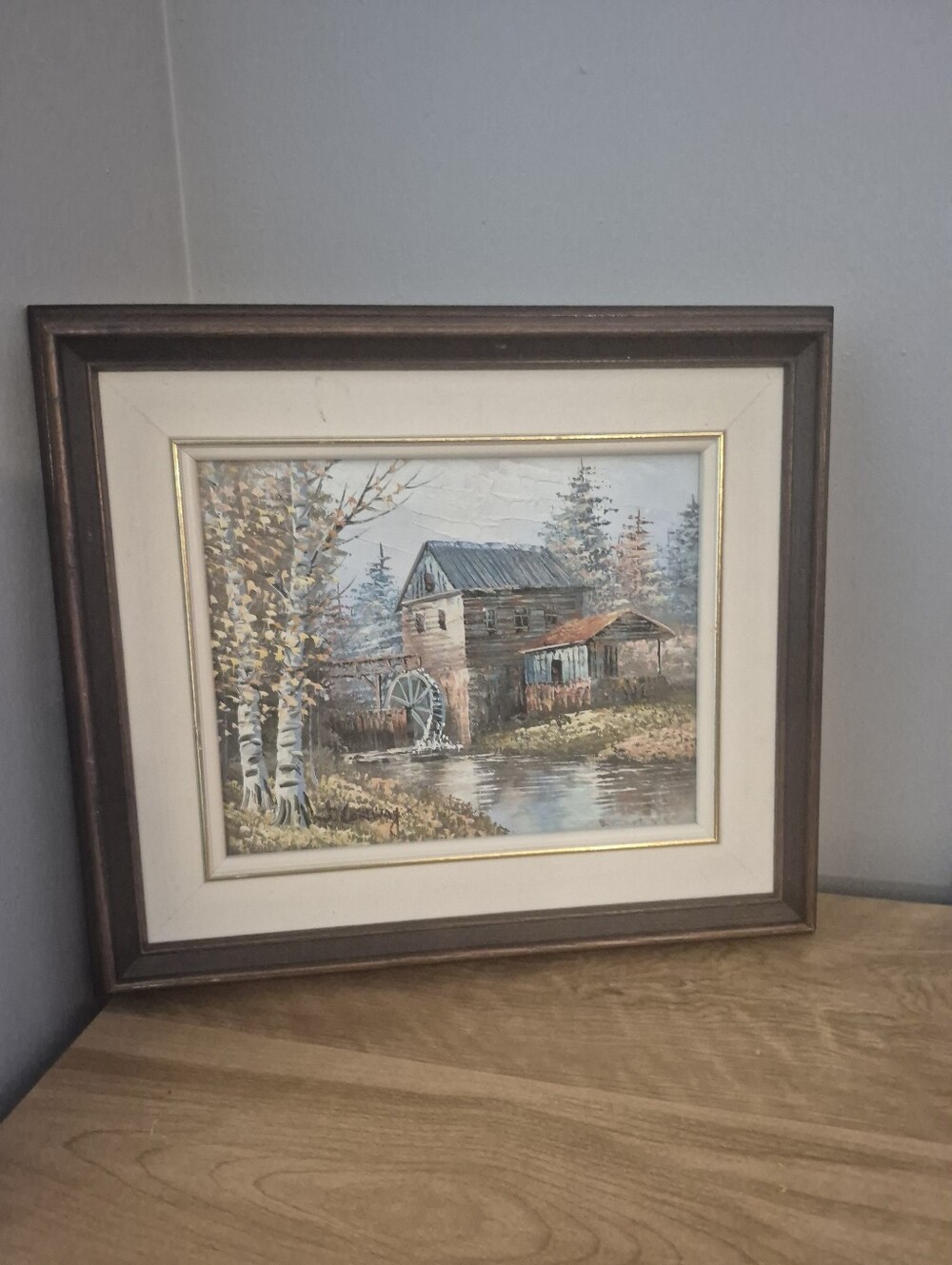 Framed Rustic Mill Landscape Wall Art - Brown Frame, Cream Mat